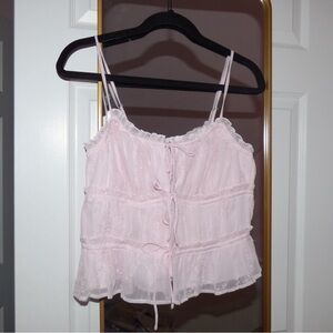 Pink front tie top
